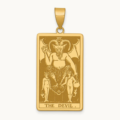 The Devil Tarot Card Pendant, 14K Yellow Gold