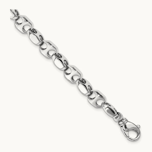 Hand-polished Fancy Link Bracelet, 7.2mm, 14K White Gold
