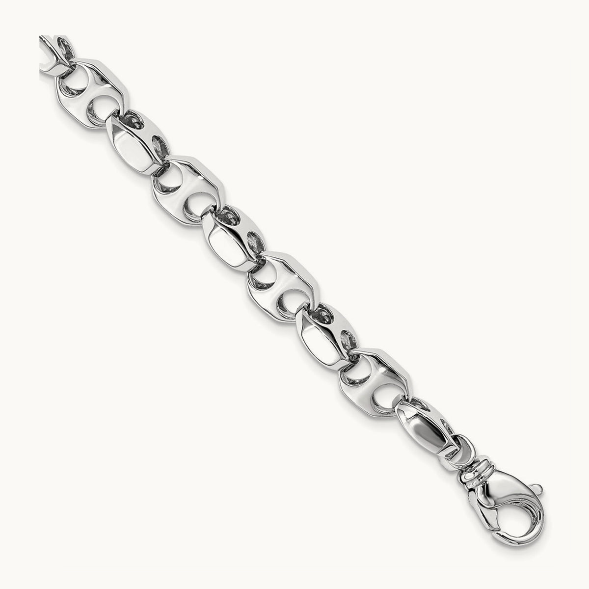 Hand-polished Fancy Link Bracelet, 7.2mm, 14K White Gold