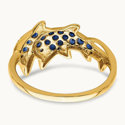 w/ Rhodium Diamond and Sapphire Dolphins Ring, 14K