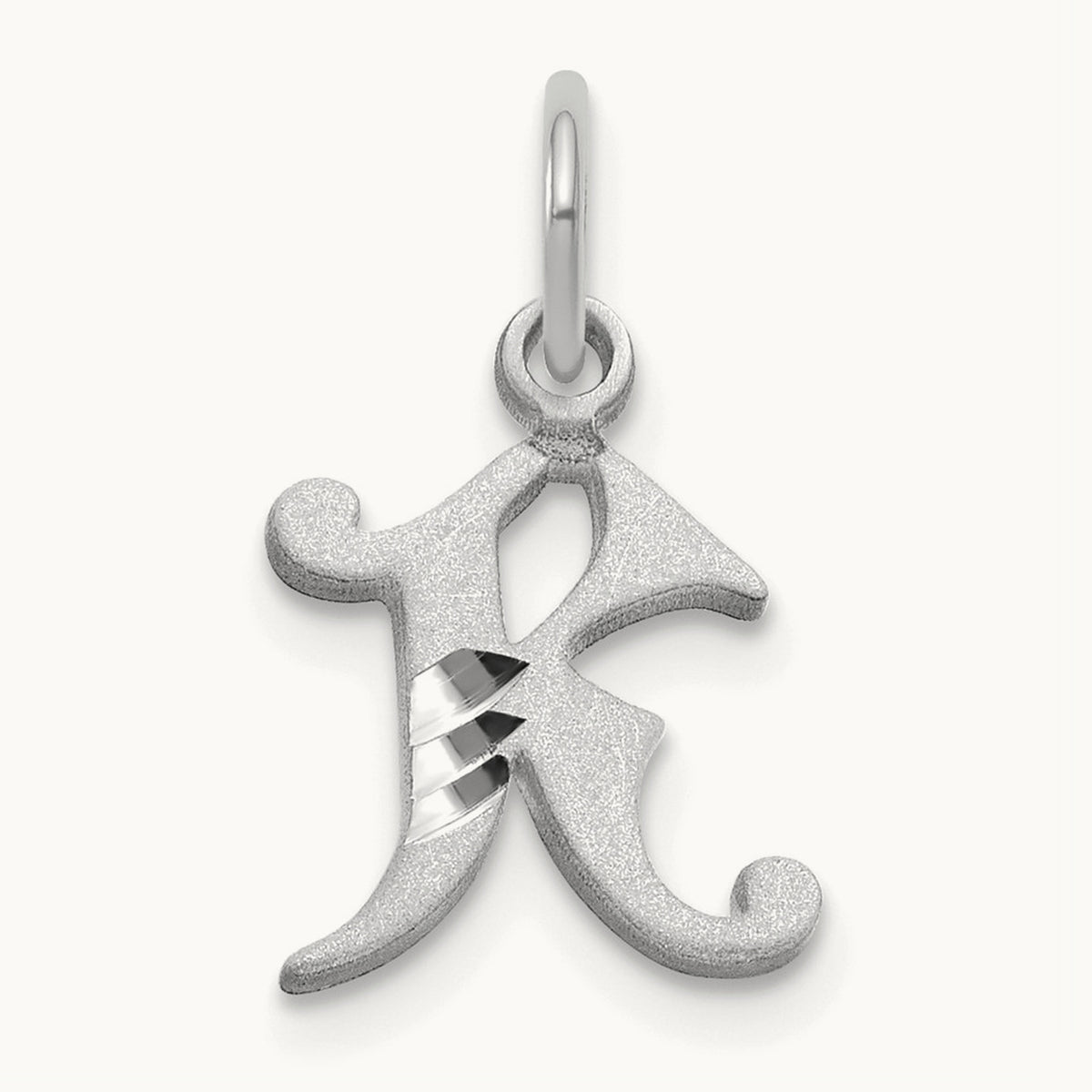 Diamond-cut Initial Charm — 14K White Gold, K