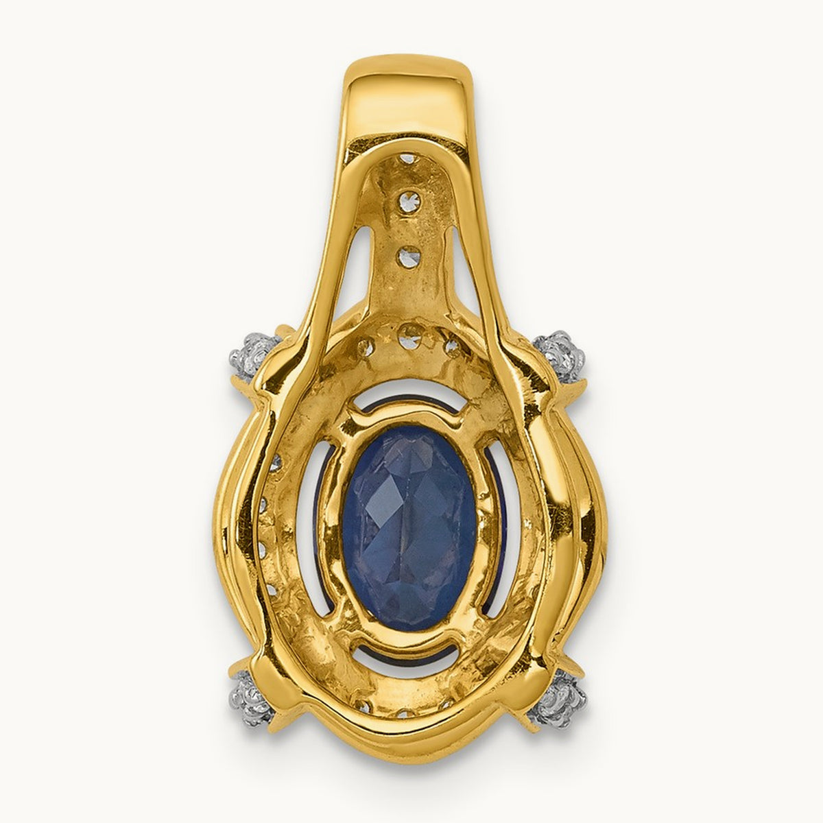 Diamond and Sapphire Fancy Oval Pendant — 14K Yellow Gold