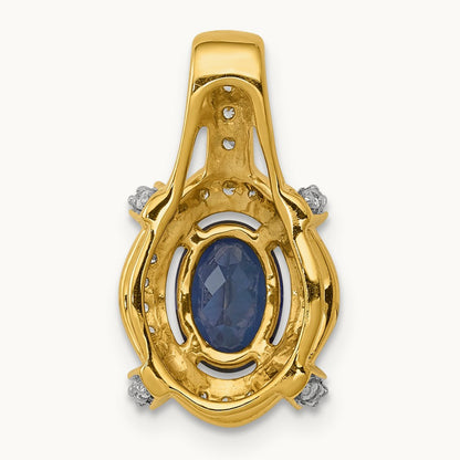Diamond and Sapphire Fancy Oval Pendant — 14K Yellow Gold