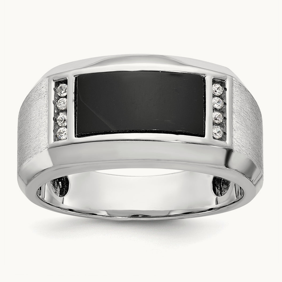 IBGoodman Men's Satin Onyx/Diamond Complete Ring, 14K White Gold