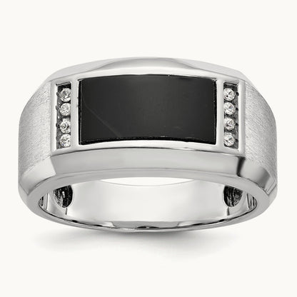 IBGoodman Men's Satin Onyx/Diamond Complete Ring, 14K White Gold