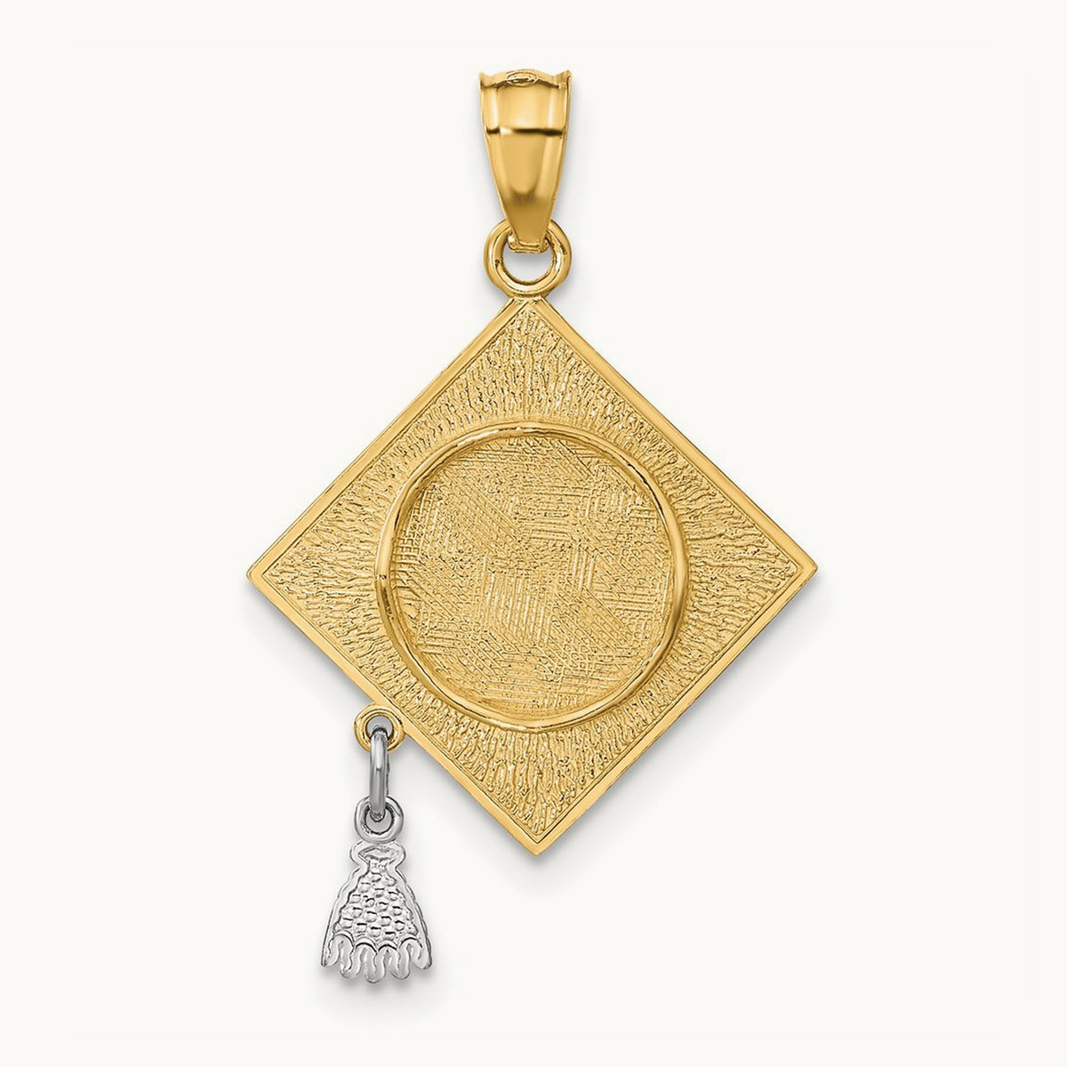 w/Rhodium 3-D Graduation Cap w/Moveable Tassel Pendant, 14K