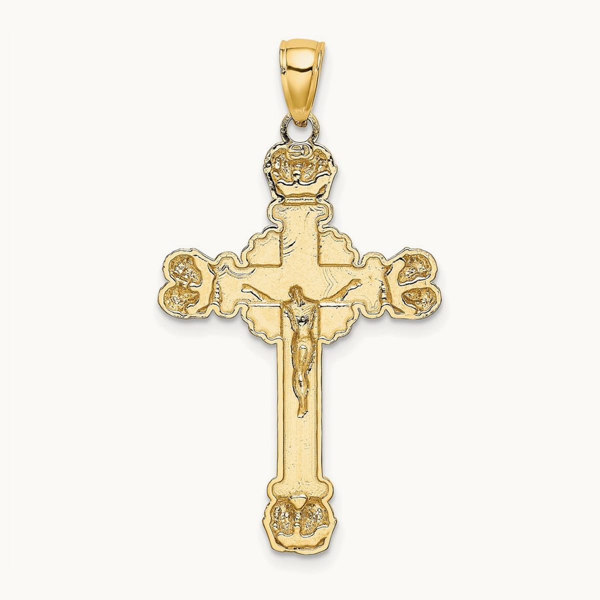 Crucifix W/ Sunburst Charm, 14K
