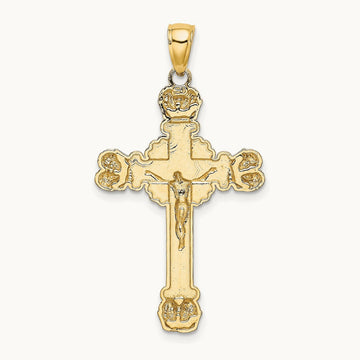 Crucifix W/ Sunburst Charm, 14K