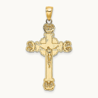 Crucifix W/ Sunburst Charm, 14K