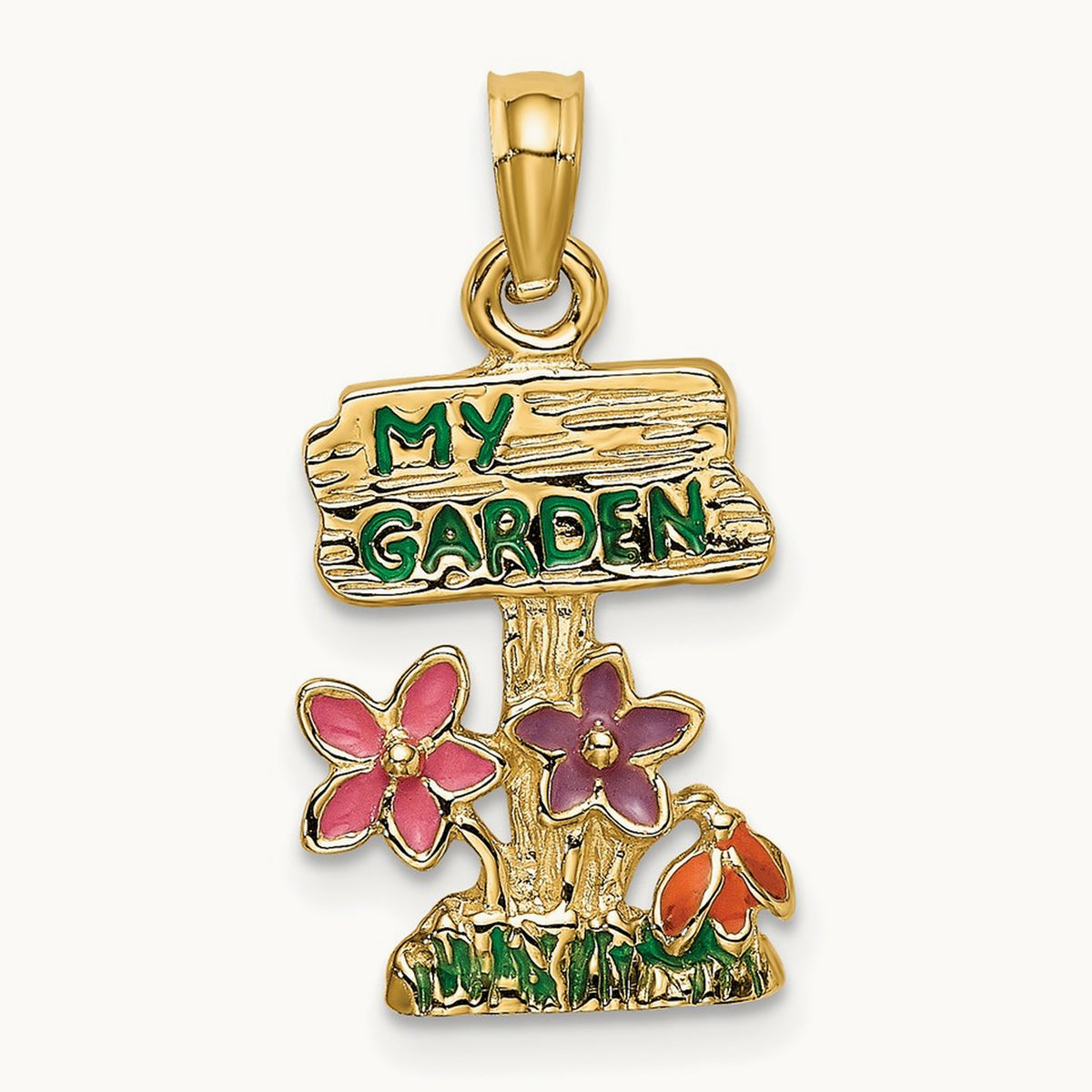 Multi Enamel MY GARDEN Post Flower Charm, 14K