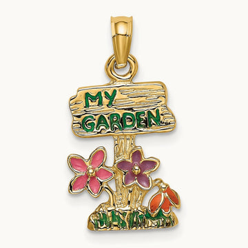 Multi Enamel MY GARDEN Post Flower Charm, 14K
