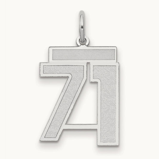Medium Satin Number 71 Charm, 14K White Gold