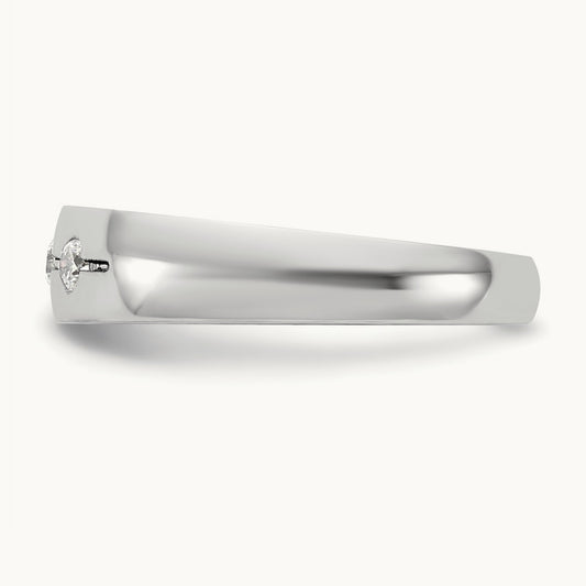 IB Goodman Mens Polished Complete 3-Stone 1/6ct Diamond Ring, 14K White Gold