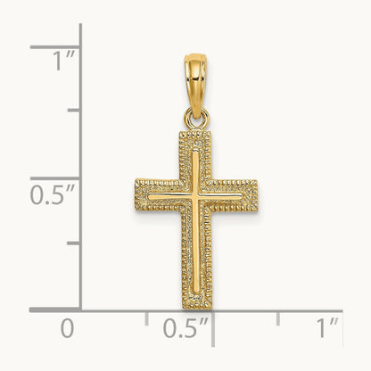 Cross w/ Textured Border Design Charm, 14K