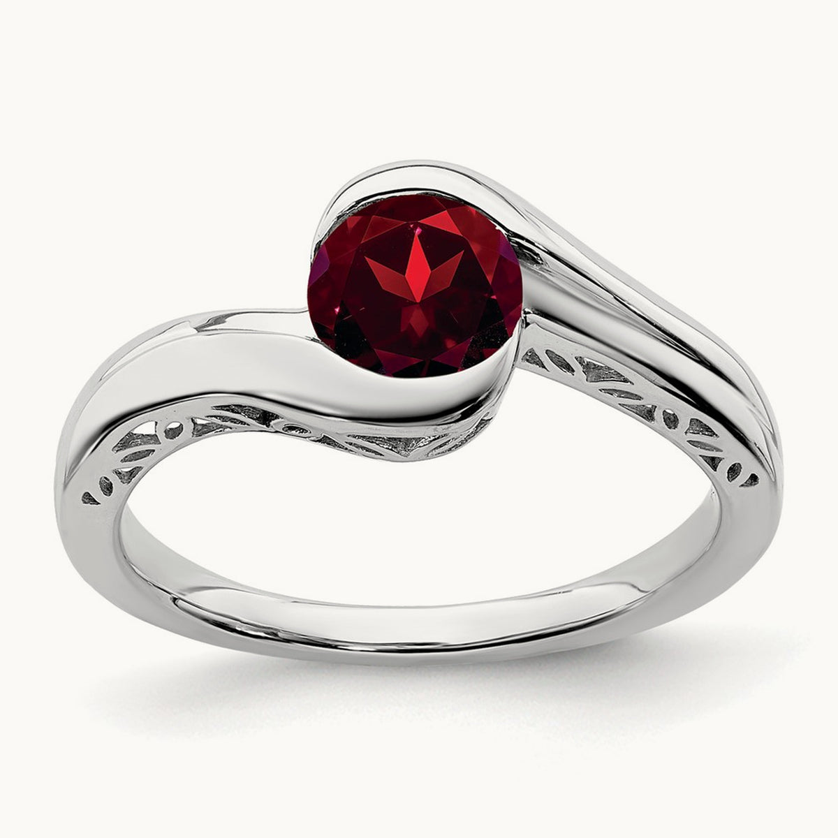 Garnet Bypass Ring, 14K White Gold