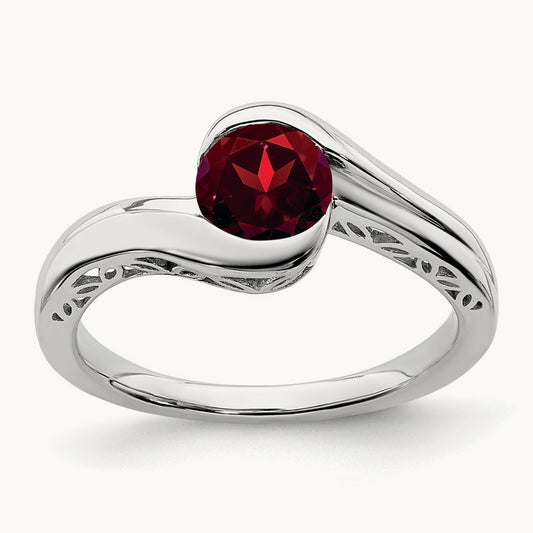Garnet Bypass Ring, 14K White Gold
