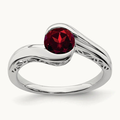Garnet Bypass Ring, 14K White Gold
