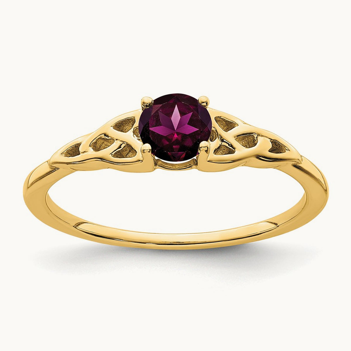 Rhodolite Garnet Celtic Knot Ring — 14K Yellow Gold, 7