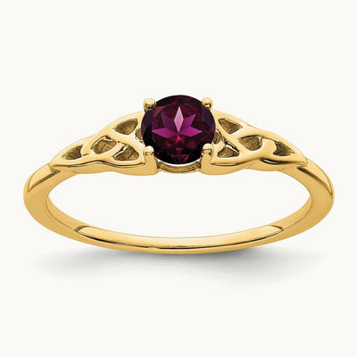 Rhodolite Garnet Celtic Knot Ring — 14K Yellow Gold, 7