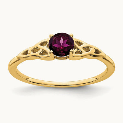 Rhodolite Garnet Celtic Knot Ring — 14K Yellow Gold, 7