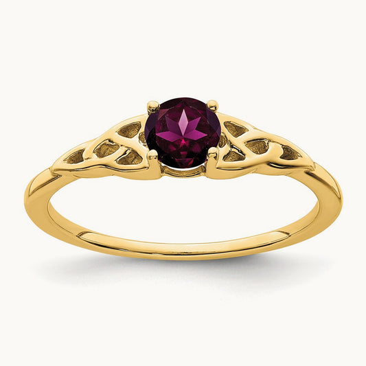 Rhodolite Garnet Celtic Knot Ring — 14K Yellow Gold, 7