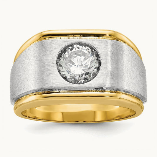 IBGoodman Men's Polished and Satin Diamond Complete Ring, 14K Two-tone