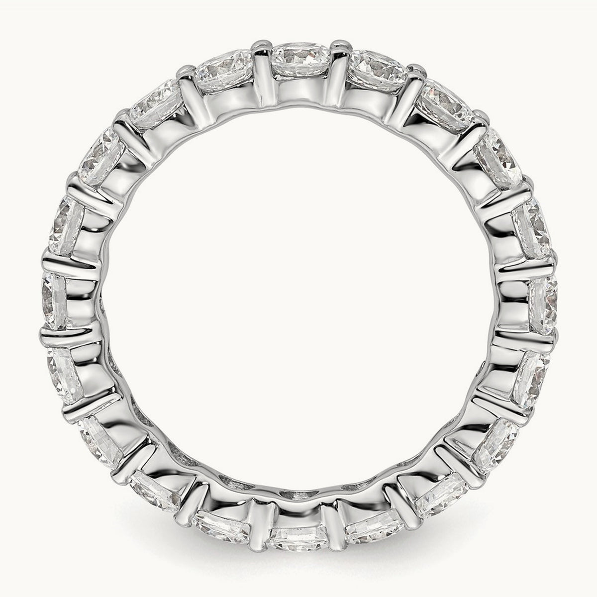 Polished Shared Prong Diamond Eternity Band — 14K White Gold, 3 ct, 8.5