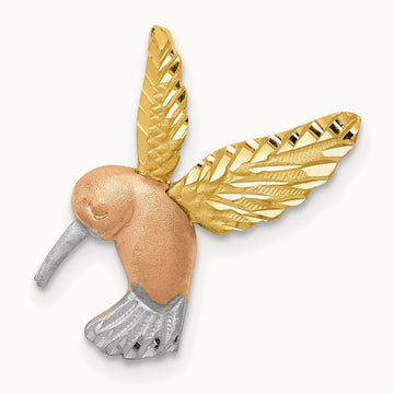 w/White Rhodium Satin Diamond-cut Hummingbird Slide, 14K Two-tone