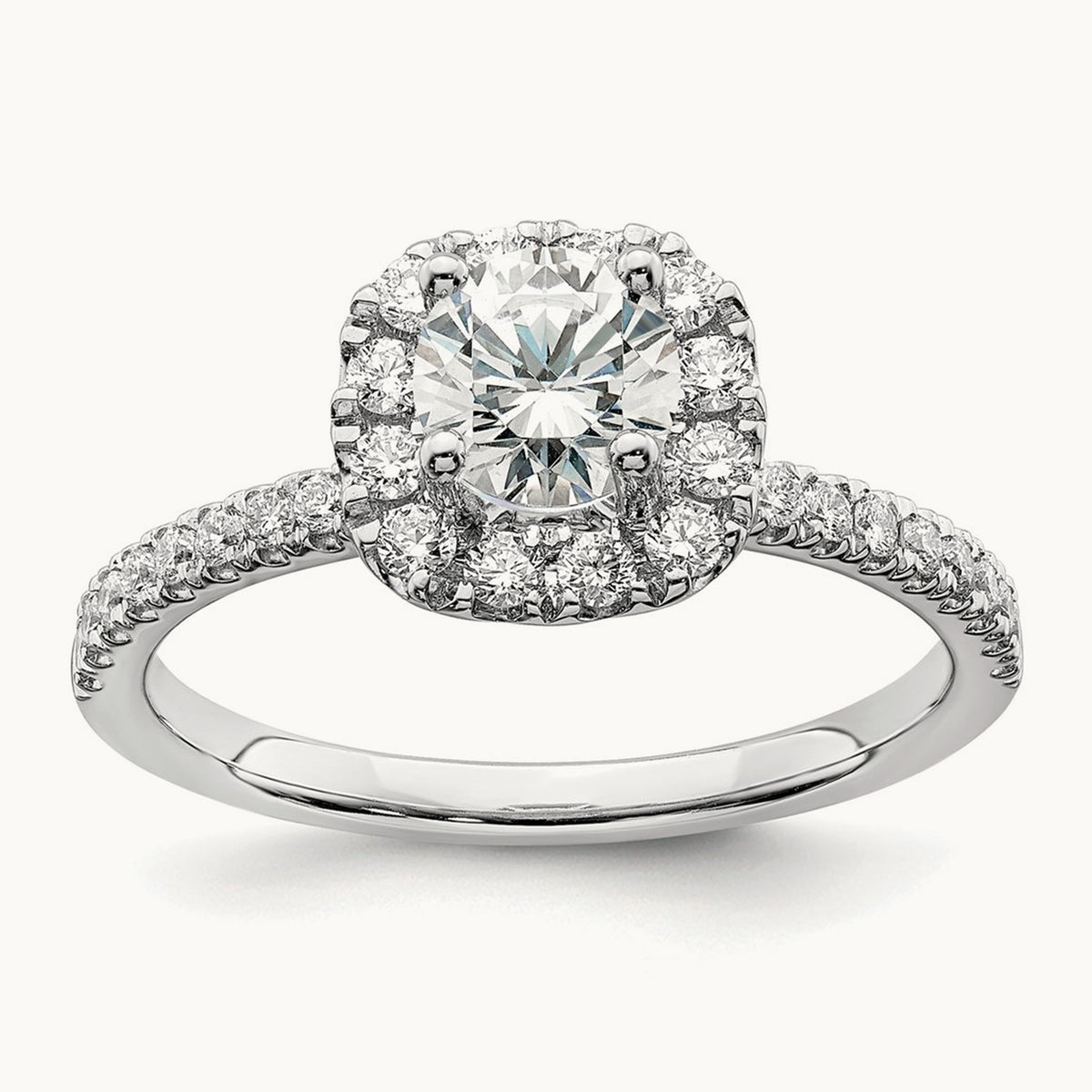 Round Halo Engagement Ring, 0.75-1.00 ct tw Lab-Grown Diamond — 1 ct, 14K White Gold