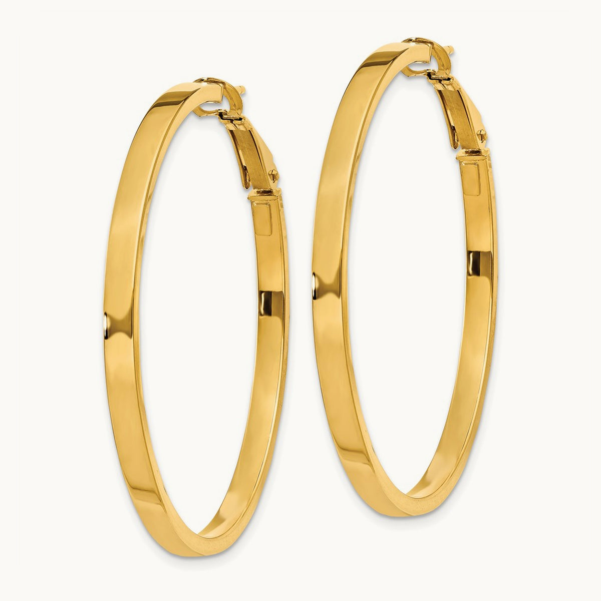 Polished Square Tube Round Hoop Earrings — 14K Yellow Gold, 3x45mm