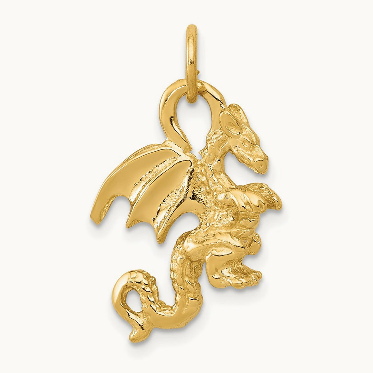 Solid Polished 3-D Dragon Charm — 14K Yellow Gold