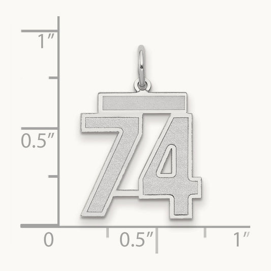 Medium Satin Number 74 Charm, 14K White Gold