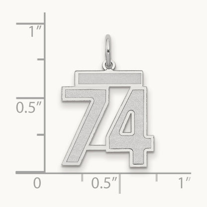 Medium Satin Number 74 Charm, 14K White Gold