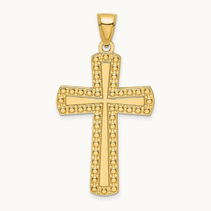 Polished Beaded Cross Pendant, 14K