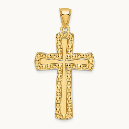 Polished Beaded Cross Pendant, 14K