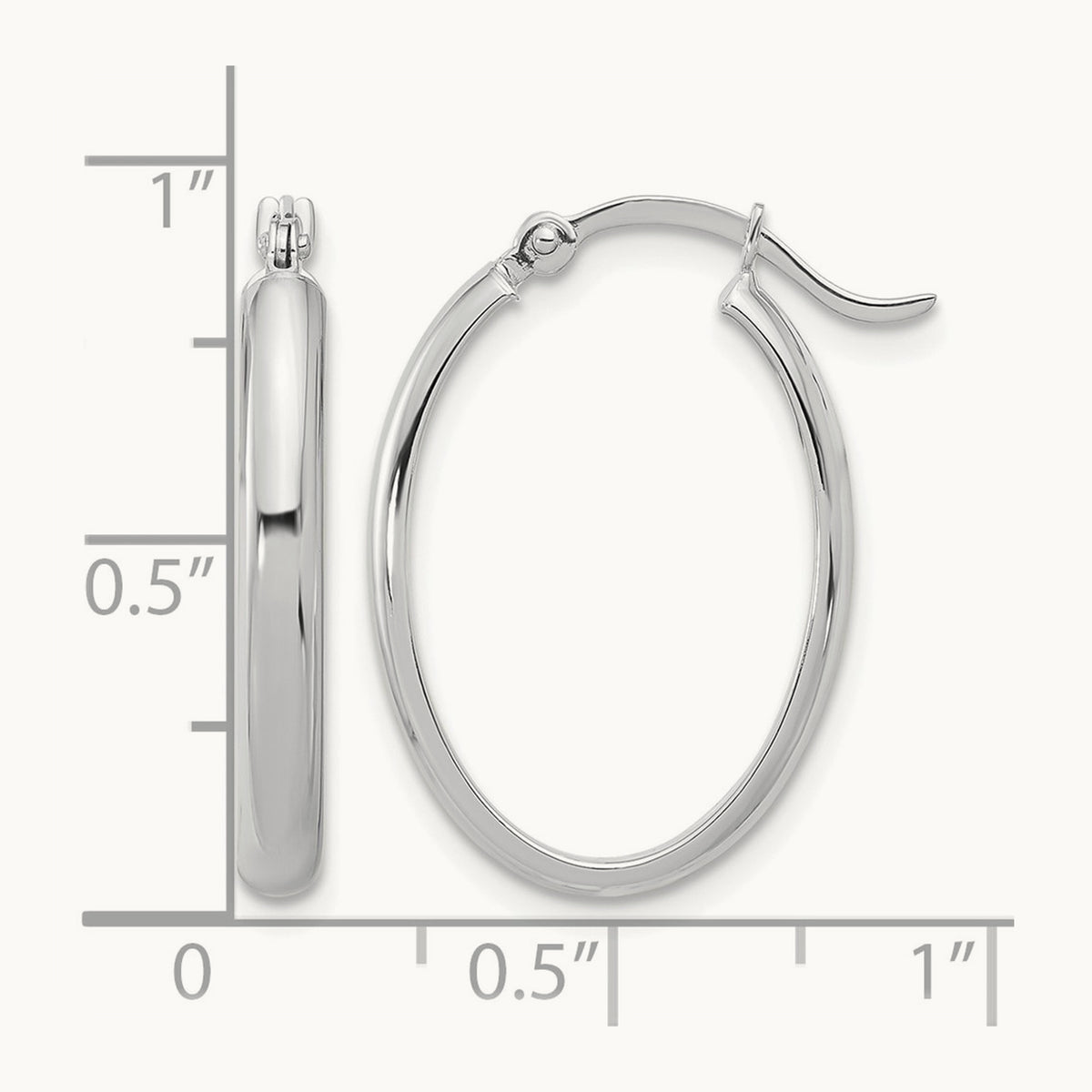 Oval Hoop Earrings — 14K White Gold, 14mm