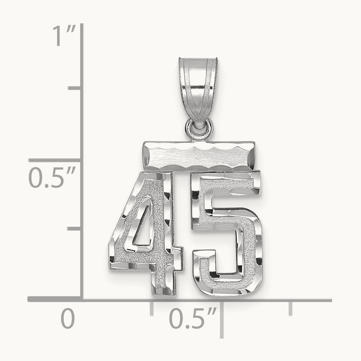 Small Brushed Diamond-cut Number 45 Charm, 14K White Gold