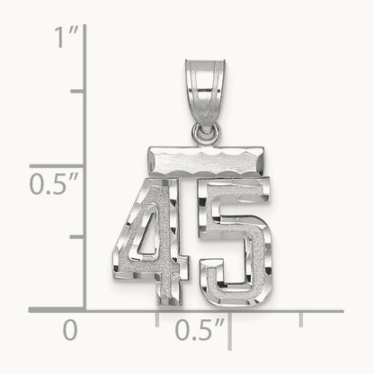 Small Brushed Diamond-cut Number 45 Charm, 14K White Gold