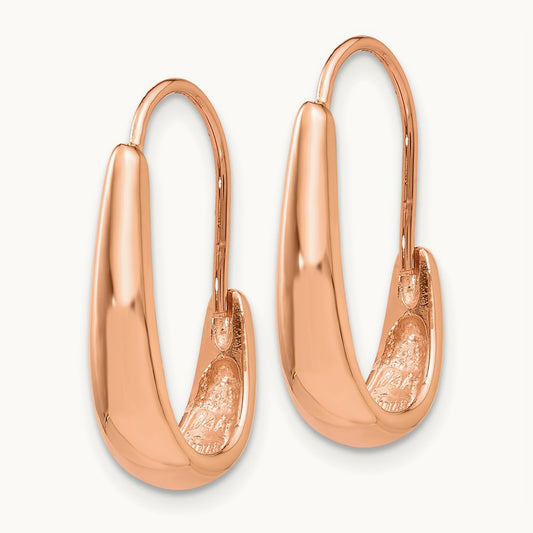 Polished Tapered J-Hoop Wire Earrings, 14K Rose Gold