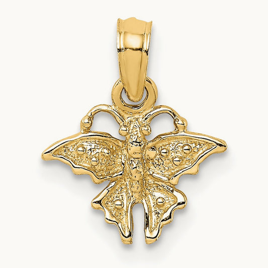 Textured Mini Butterfly Charm — 14K Yellow Gold