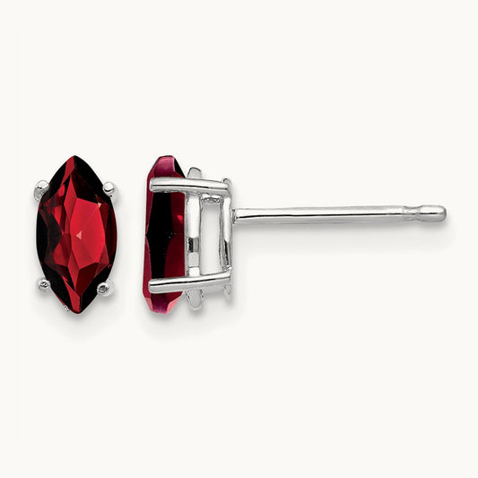 7x3. Marquise Garnet earring, 5mm, 14K White Gold