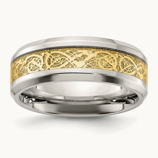 Polished with Yellow IP-plated Inlay Design Band, 8mm, Stainless Steel