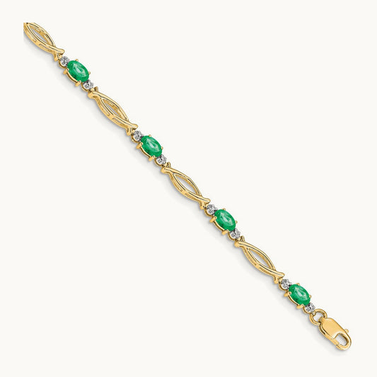 Diamond and Emerald Bracelet, 14K