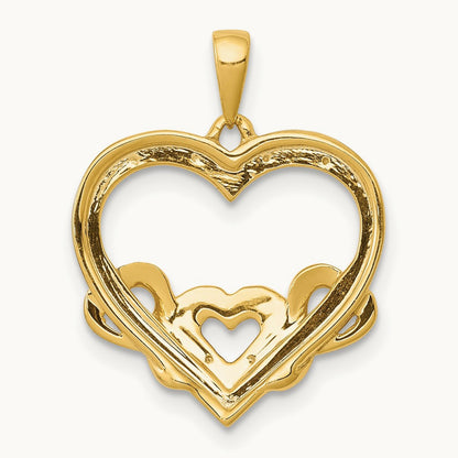 .03ct. Diamond and Rhodium Heart w/3 Smaller Hearts Pendant, 14K