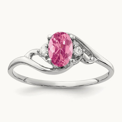 6x4mm Oval Pink Tourmaline AA Diamond ring, 14K White Gold