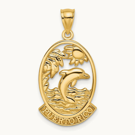 PUERTO RICO w/ Dolphin Sunset Scene Charm, 14K