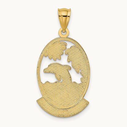 JAMAICA W/Dolphin Sunset Scene Charm, 14K