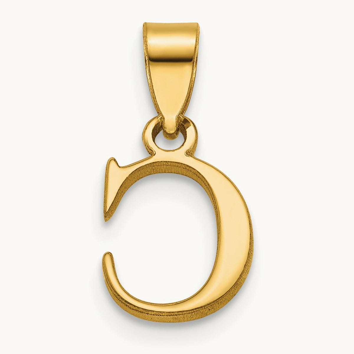 Polished Block Initial Pendant — 14K Yellow Gold, C