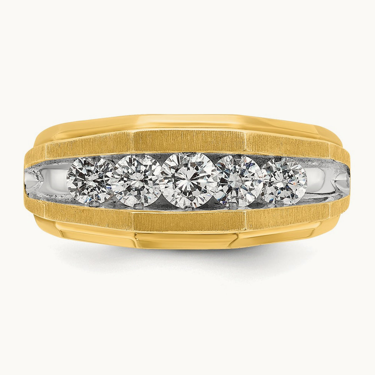 w/ White RH IBGoodman Men's Polished/Satin 5-Stone Diamond Ring, 14K