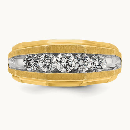 w/ White RH IBGoodman Men's Polished/Satin 5-Stone Diamond Ring, 14K